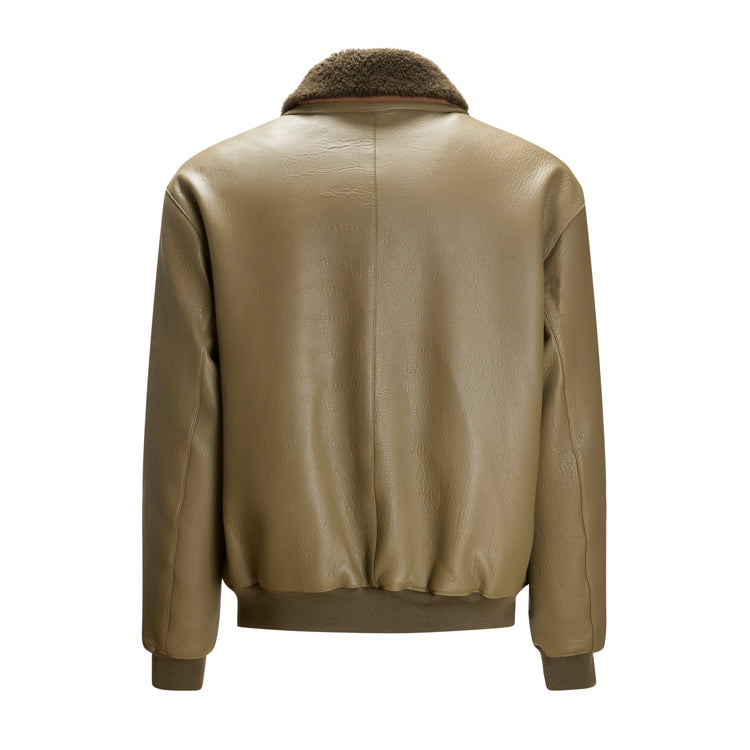 Men's forest green leather jacket