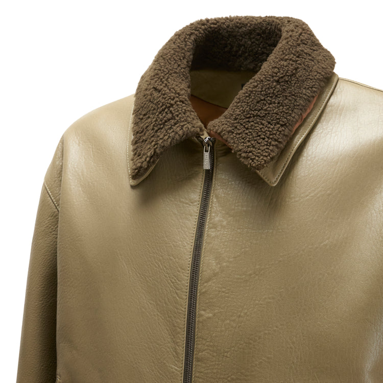 Men's forest green leather jacket