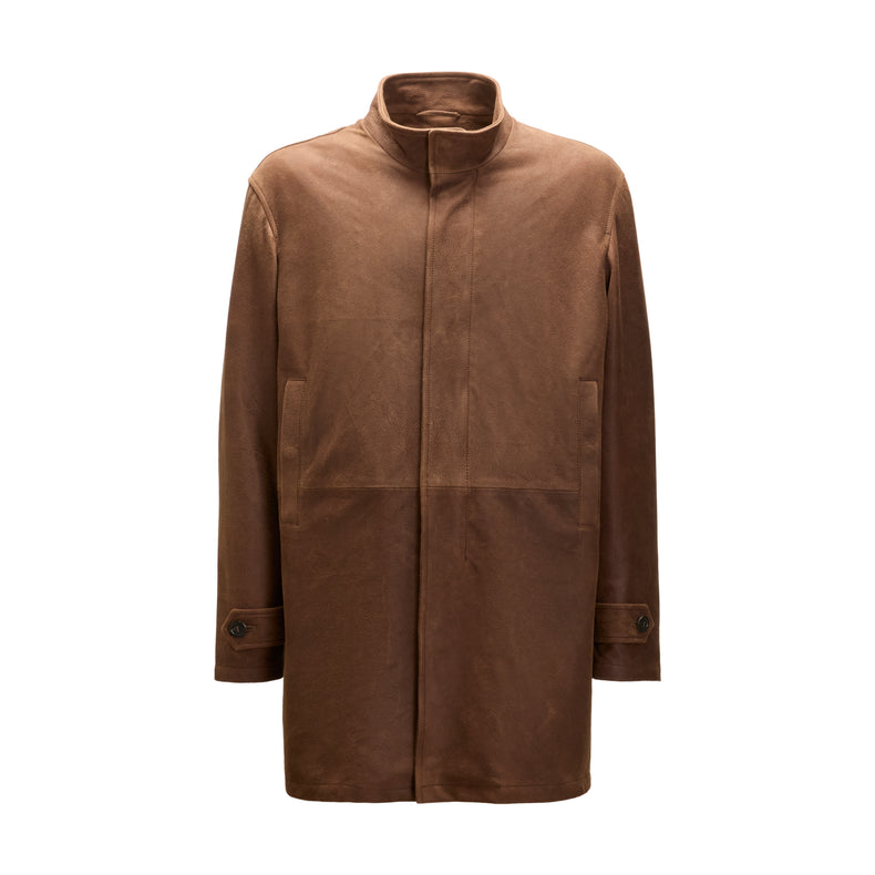 Cappotto uomo in pelle scamosciata marrone