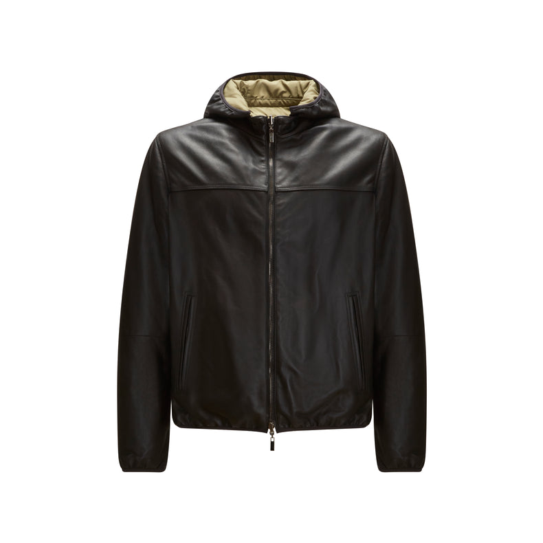 Giubbino nero reversibile in pelle da uomo