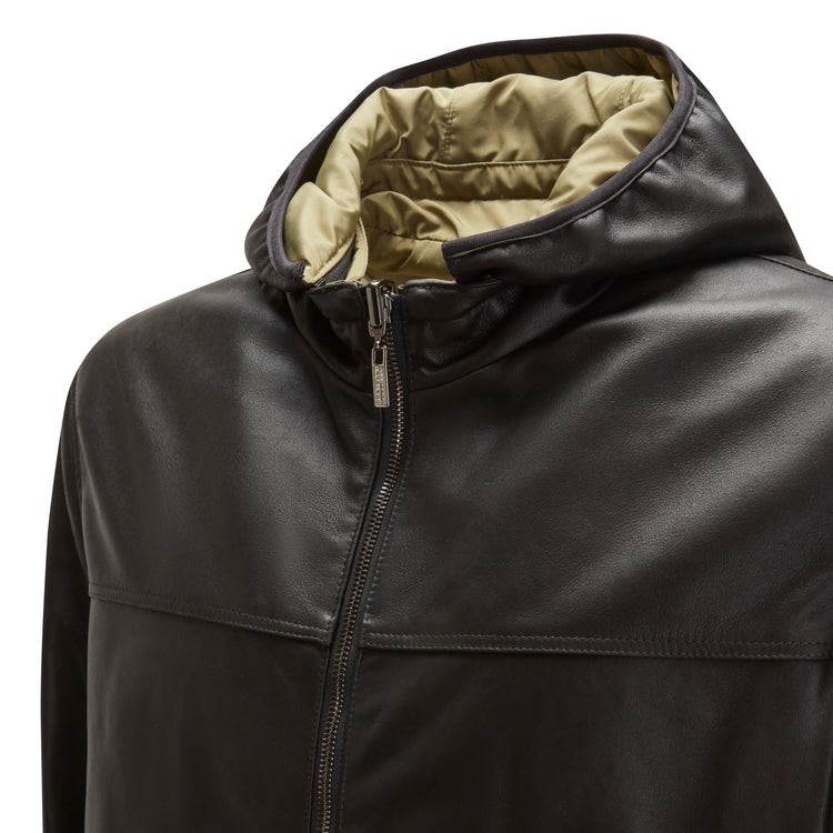 Giubbino nero reversibile in pelle da uomo