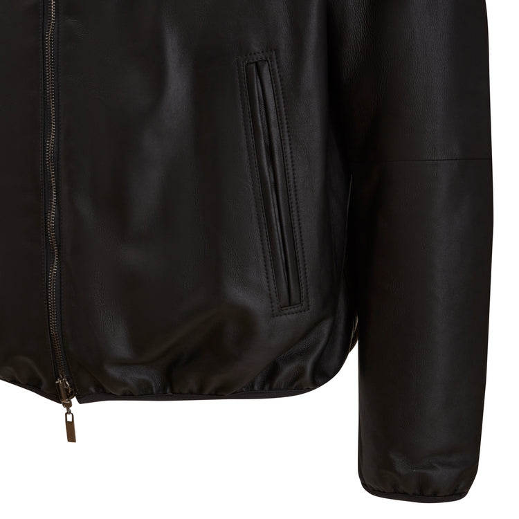 Giubbino nero reversibile in pelle da uomo