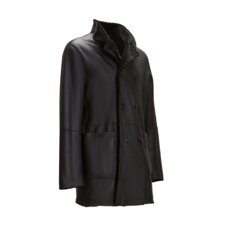 Cappotto nero da uomo reversibile in shearling