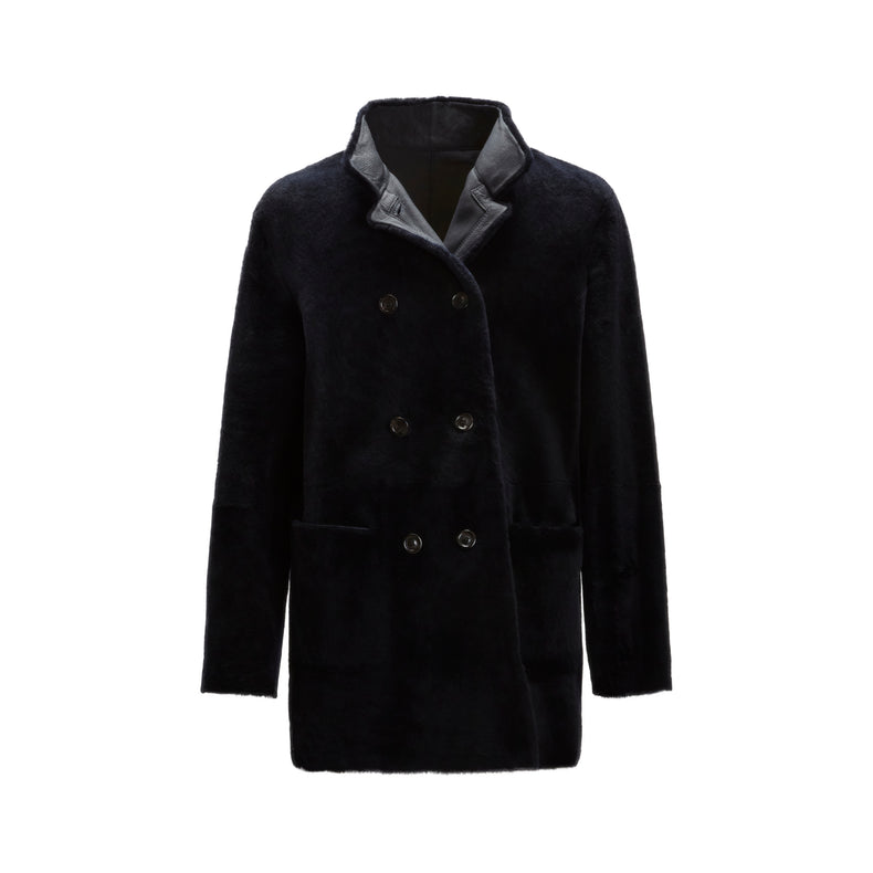 Cappotto da uomo reversibile in shearling blu