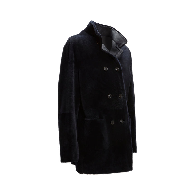 Cappotto da uomo reversibile in shearling blu