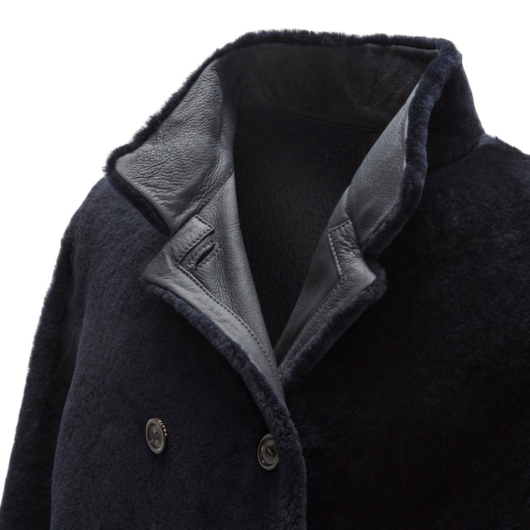 Cappotto da uomo reversibile in shearling blu