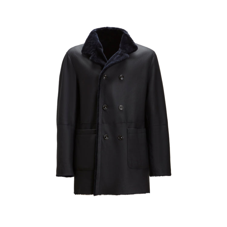 Cappotto da uomo reversibile in shearling blu