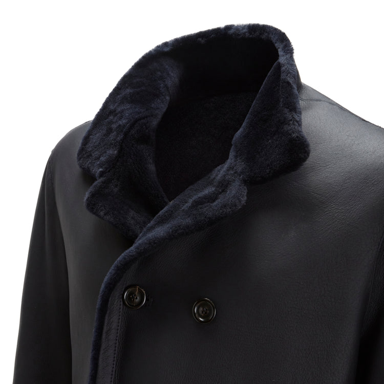 Cappotto da uomo reversibile in shearling blu